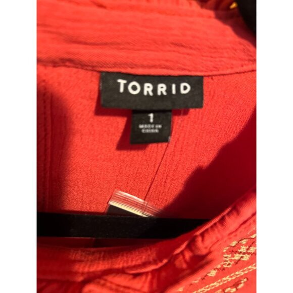 Torrid Women's Embroidered Red Long Sleeve Blouse‎ Size 1 Rayon - Picture 5 of 7